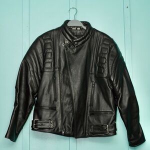 Open Road Brands Black Leather Bomber Jacket with Quilted Panels